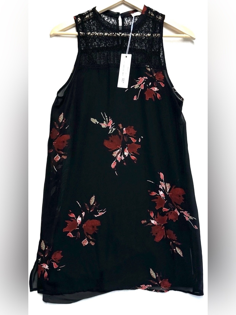 Gentle Fawn Black Floral Lace Mini Dress XS Sheer Yoke Keyhole NWT